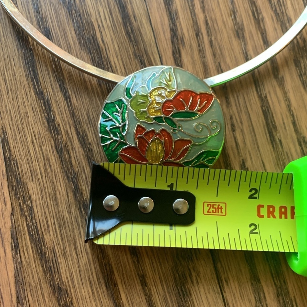 Cloisonné floral pendant silver necklace - Picture 6 of 6
